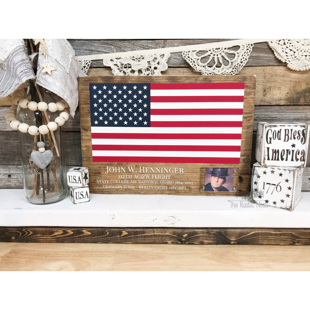 American Flag Veteran Tribute Sign | Personalized Military Service Sign | Veteran Memorial Sign | Military Memorial | (16" x 11.25") TRN23