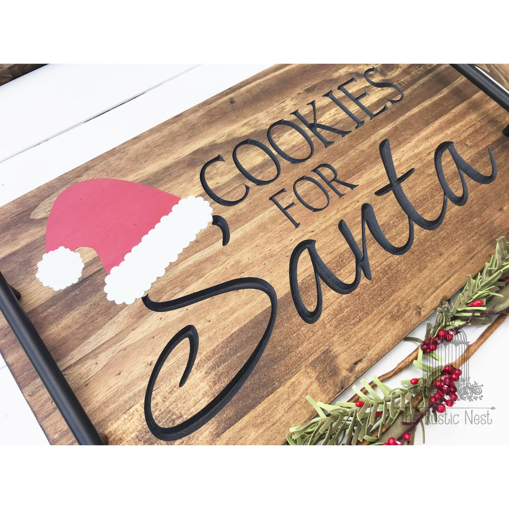 Cookies for Santa Wood Tray | Engraved Wood Serving Tray | Engraved Christmas Tray | Wood Christmas Tray | Wooden Santa Milk and Cookie Tray