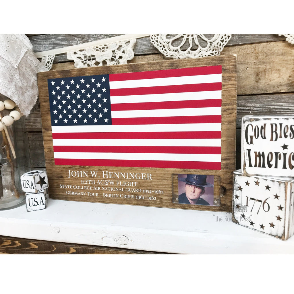 American Flag Veteran Tribute Sign | Personalized Military Service Sign | Veteran Memorial Sign | Military Memorial | (16" x 11.25") TRN23