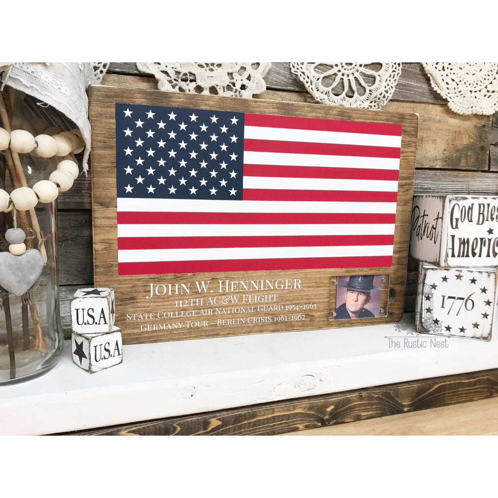 American Flag Veteran Tribute Sign | Personalized Military Service Sign | Veteran Memorial Sign | Military Memorial | (16" x 11.25") TRN23