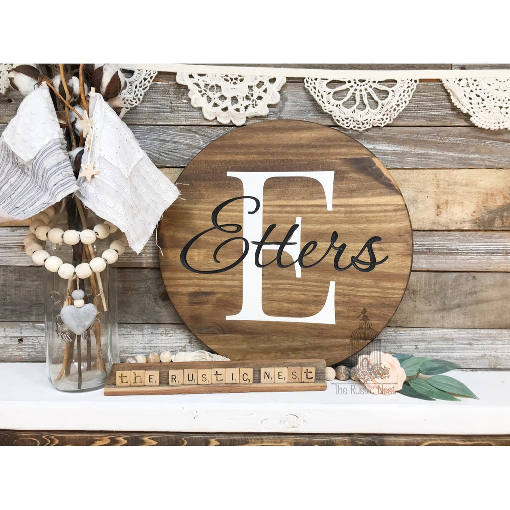 Personalized Engraved Last Name Sign | Round Engraved Last Name Sign | Door Hanger Sign | Personalized Door Hanger | Engraved Door Hanger