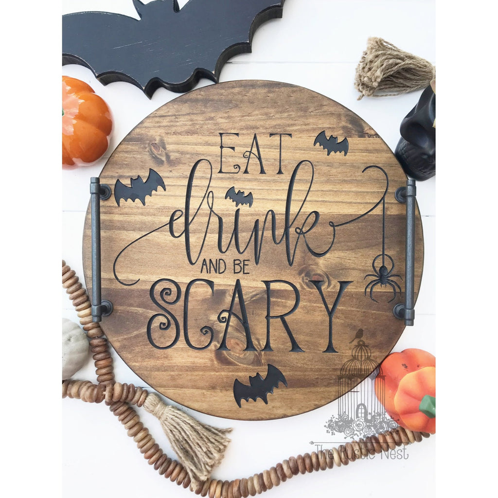 Halloween Serving Tray | Engraved Wood Serving Tray | Eat Drink and Be Scary Serving Tray | Engraved Halloween Tray | Wood Halloween Tray