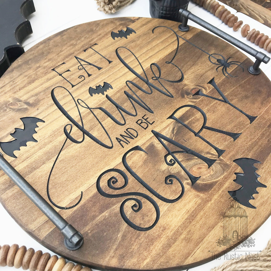 Halloween Serving Tray | Engraved Wood Serving Tray | Eat Drink and Be Scary Serving Tray | Engraved Halloween Tray | Wood Halloween Tray