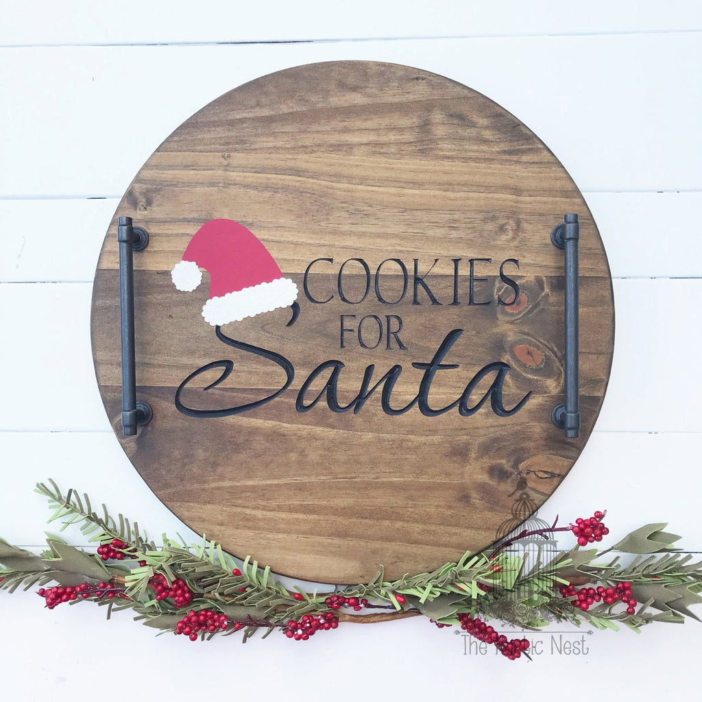 Cookies for Santa Wood Tray | Engraved Wood Serving Tray | Engraved Christmas Tray | Wood Christmas Tray | Wooden Santa Milk and Cookie Tray