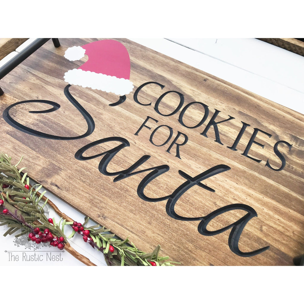 Cookies for Santa Wood Tray | Engraved Wood Serving Tray | Engraved Christmas Tray | Wood Christmas Tray | Wooden Santa Milk and Cookie Tray