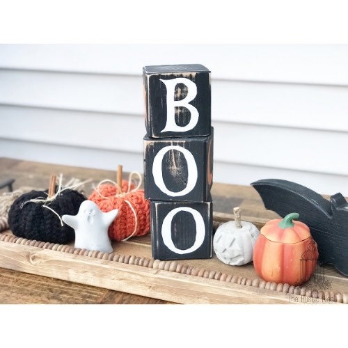 BOO EKK Halloween Blocks Candle Stick | Halloween Blocks | Halloween Candle | Halloween Decor | Halloween Sign