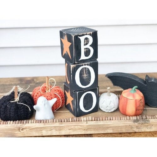 BOO EKK Halloween Blocks Candle Stick | Halloween Blocks | Halloween Candle | Halloween Decor | Halloween Sign