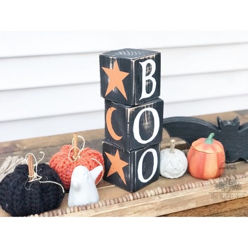 BOO EKK Halloween Blocks Candle Stick | Halloween Blocks | Halloween Candle | Halloween Decor | Halloween Sign