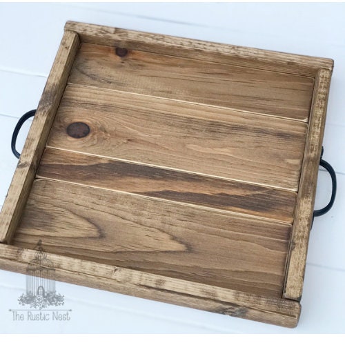 Wood Serving Tray | Tray with Handles | Wood Ottoman Tray | Coffee Table Tray | Breakfast in Bed Tray | Rustic Farmhouse Wood Serving Tray