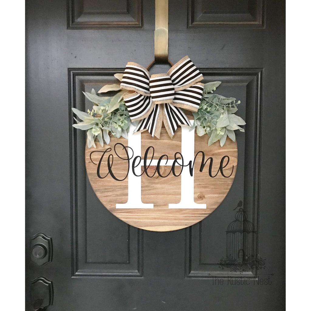 ENGRAVED & PAINTED Front Door Sign | Last Name Sign | Front Door Welcome Sign | Door Sign | Round Door Sign | Front Door Wreath