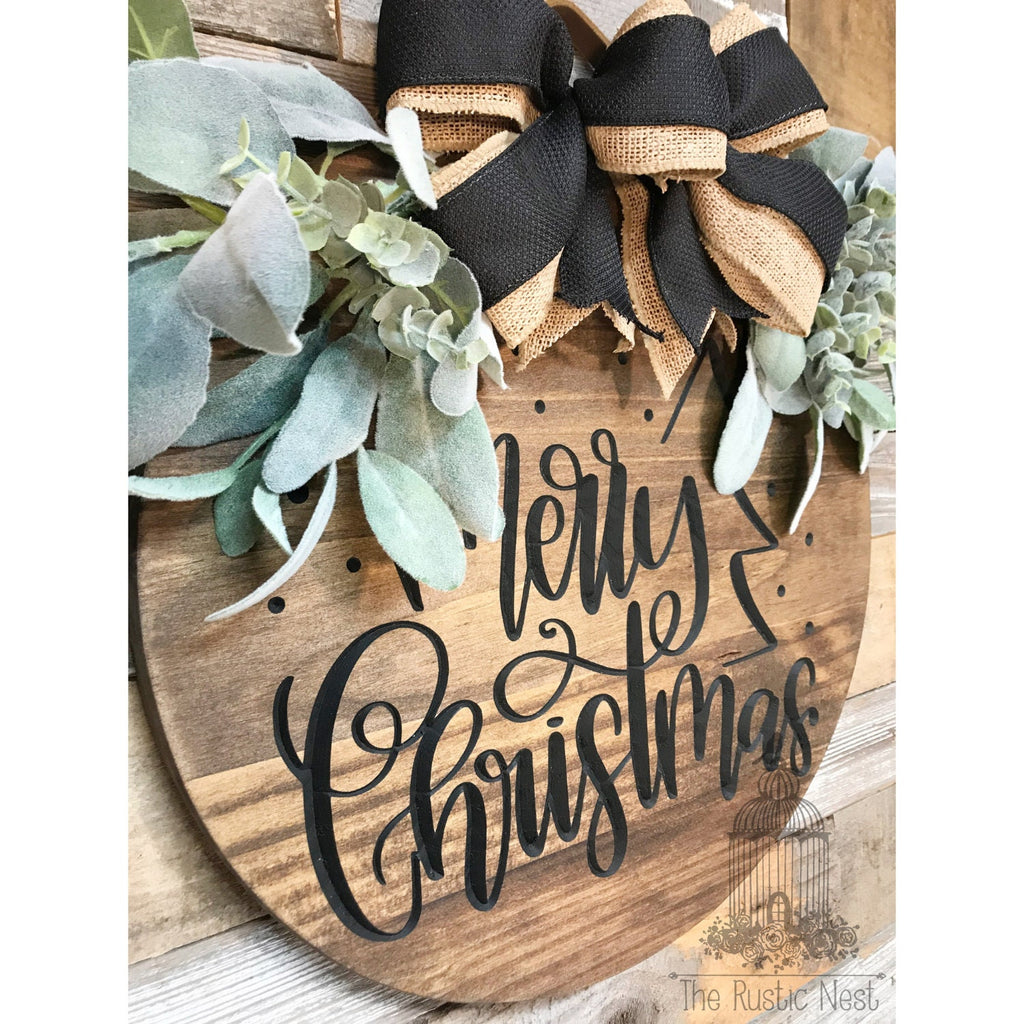 ENGRAVED Front Door Sign | Merry Christmas Door Sign | Christmas Door Hanger | Round Door Hanger | Front Door Wreath | Christmas Wreath Sign