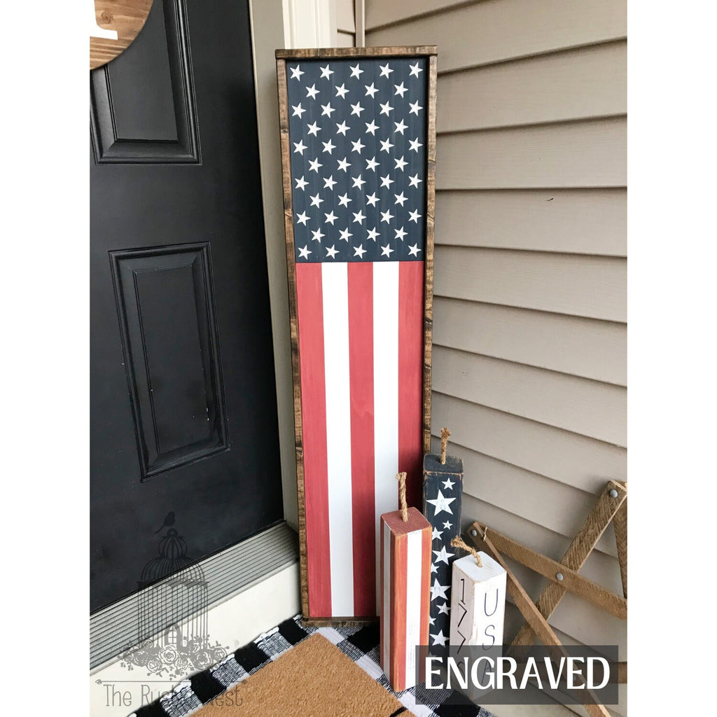 ENGRAVED Patriotic Front Porch Sign | Engraved American Flag Sign | Wooden Engraved American Flag Sign | Engraved Porch Flag Sign TRN23