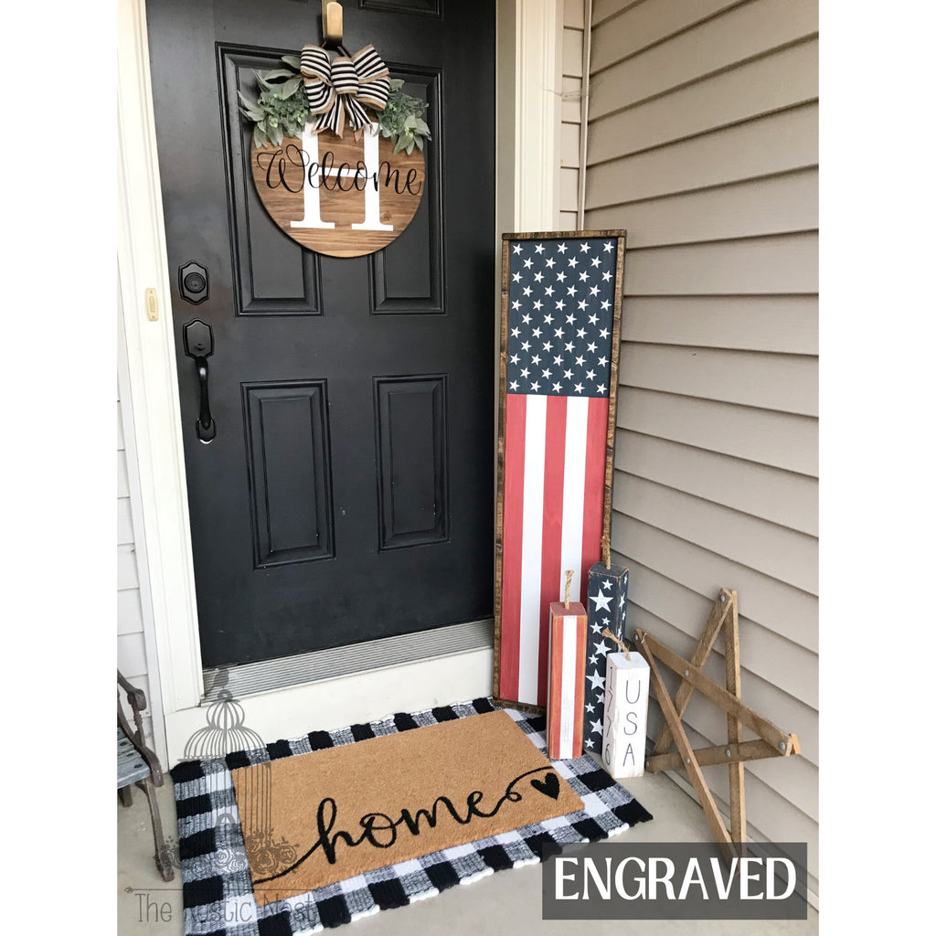 ENGRAVED Patriotic Front Porch Sign | Engraved American Flag Sign | Wooden Engraved American Flag Sign | Engraved Porch Flag Sign TRN23