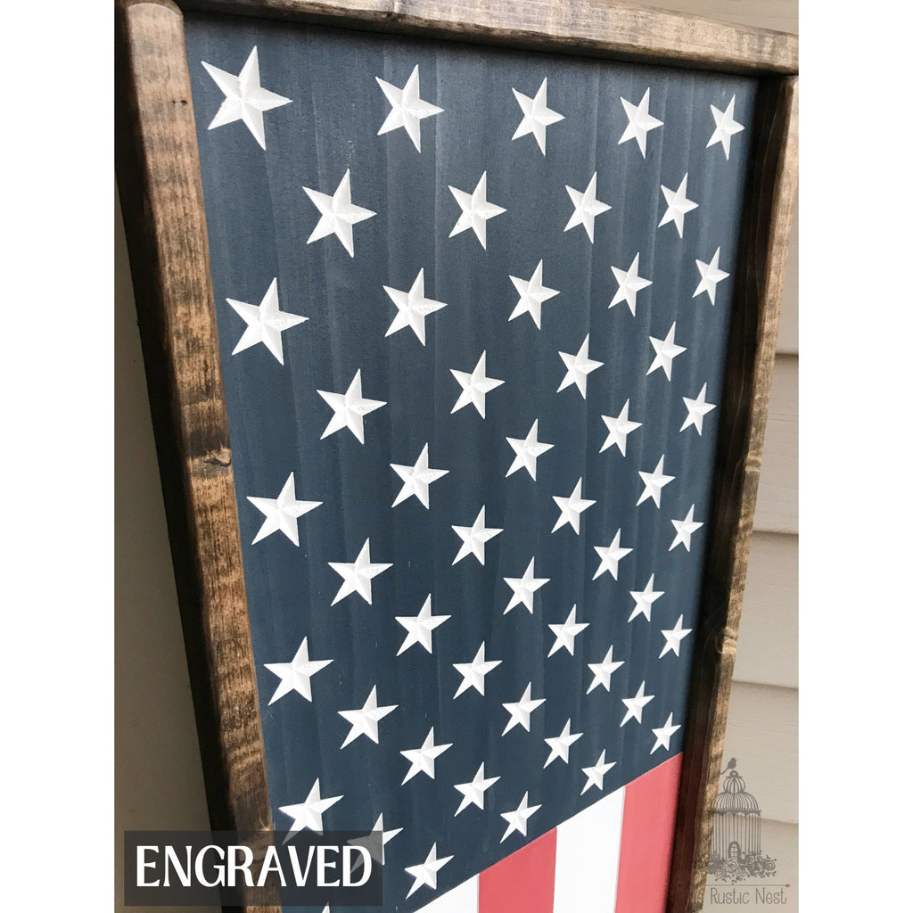 ENGRAVED Patriotic Front Porch Sign | Engraved American Flag Sign | Wooden Engraved American Flag Sign | Engraved Porch Flag Sign TRN23