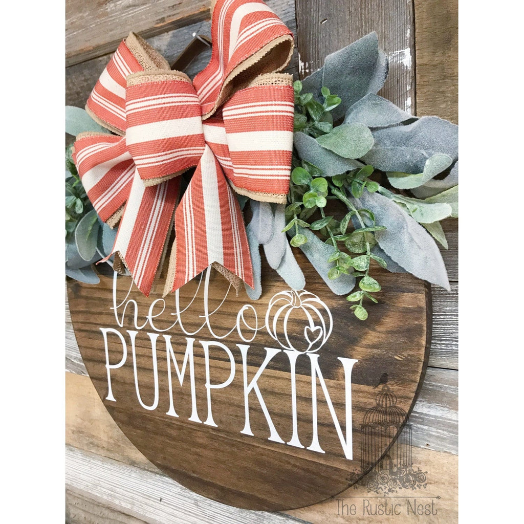 PAINTED Fall Front Door Sign | Hello Pumpkin Door Sign | Fall Door Hanger | Round Fall Door Sign | Fall Front Door Wreath | Fall Wreath Sign