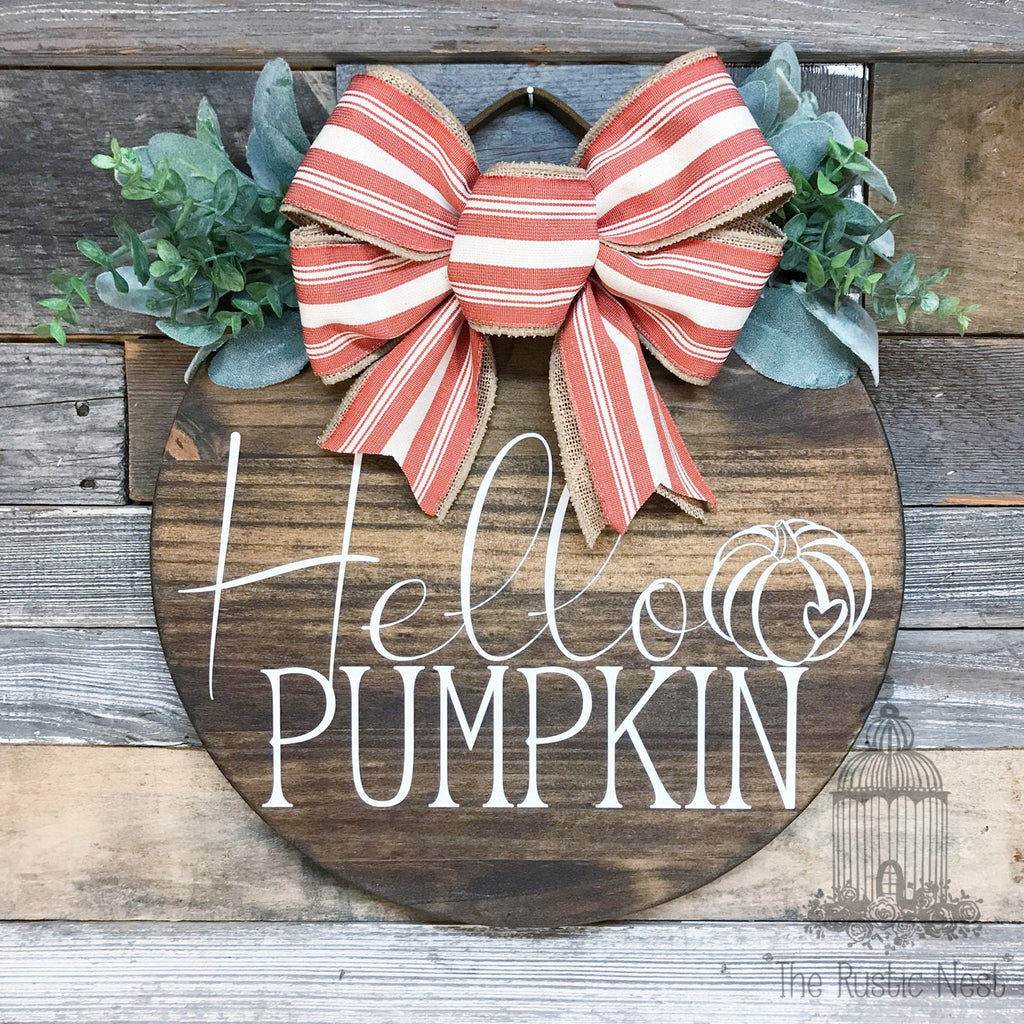 PAINTED Fall Front Door Sign | Hello Pumpkin Door Sign | Fall Door Hanger | Round Fall Door Sign | Fall Front Door Wreath | Fall Wreath Sign