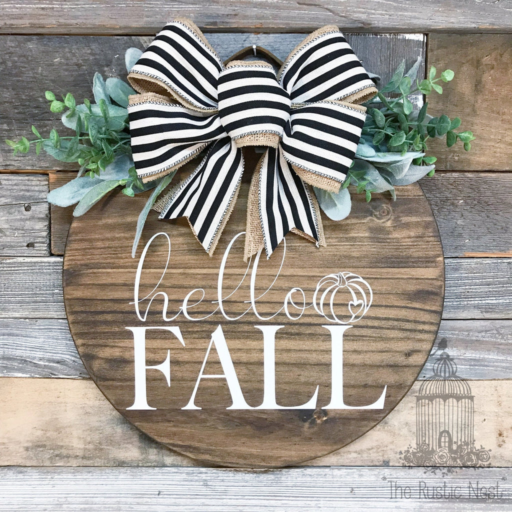 PAINTED Fall Front Door Sign | Hello Fall Door Sign | Fall Door Hanger | Round Fall Door Hanger | Fall Front Door Wreath | Fall Wreath Sign