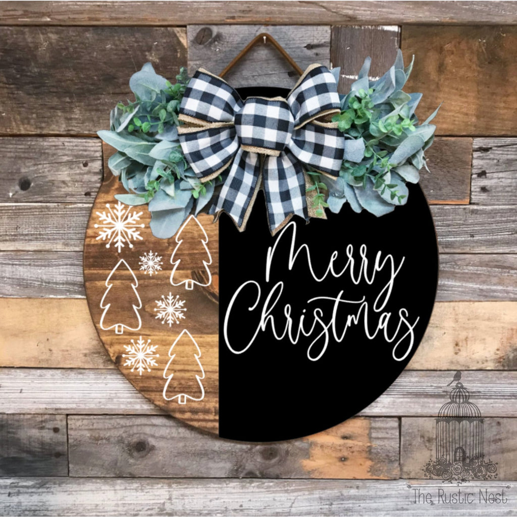 PAINTED Merry Christmas Door Sign | Christmas Door Hanger | Round Christmas Door Hanger | Front Door Wreath | Christmas Wreath | Door Sign