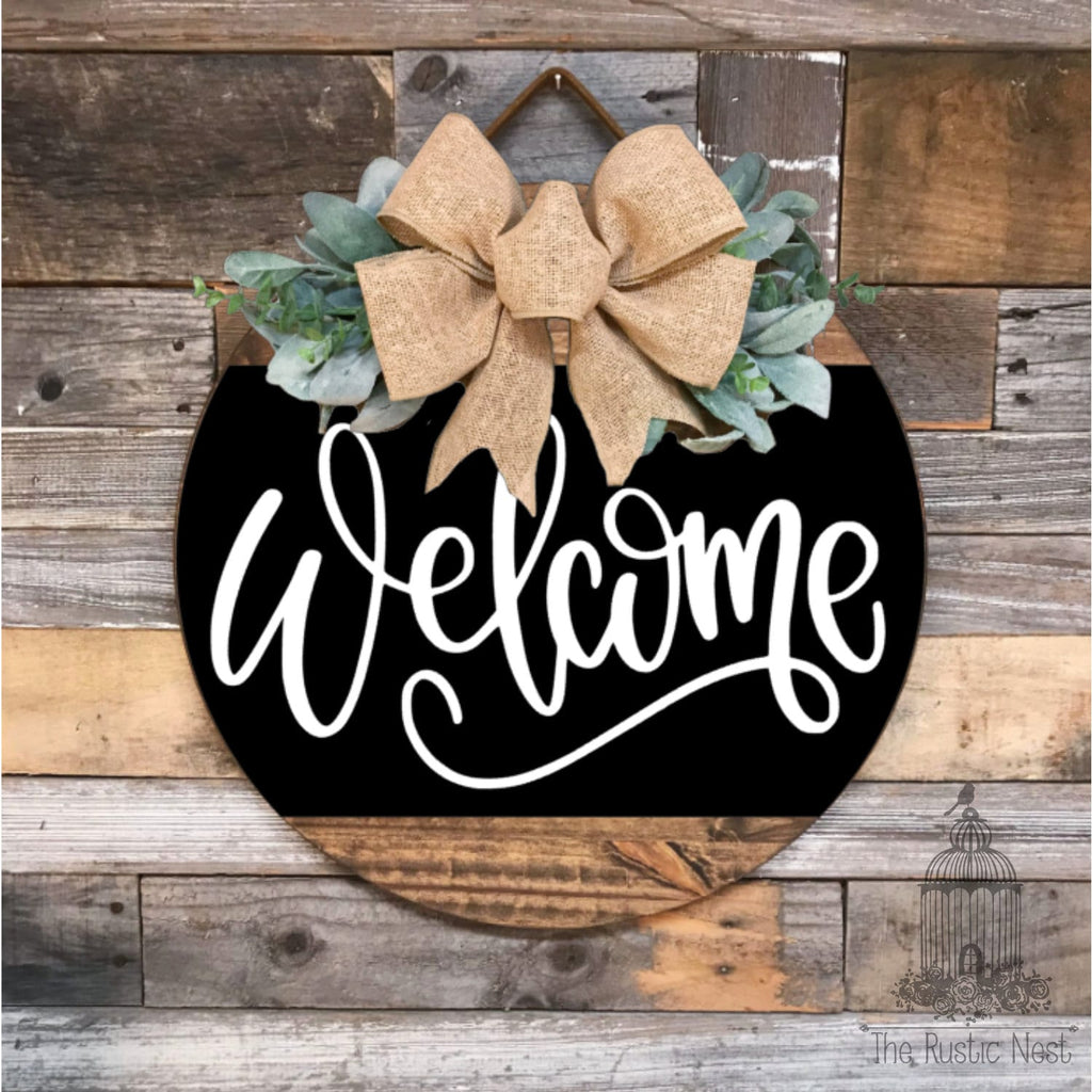 PAINTED Front Door Sign | Welcome Front Door Sign | Welcome Door Hanger | Round Door Hanger | Front Door Wreath | Round Welcome Sign