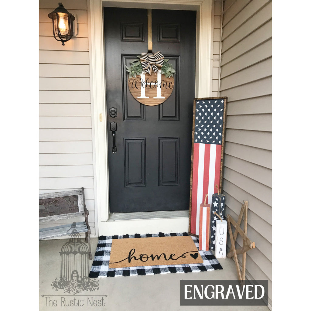 ENGRAVED Patriotic Front Porch Sign | Engraved American Flag Sign | Wooden Engraved American Flag Sign | Engraved Porch Flag Sign TRN23