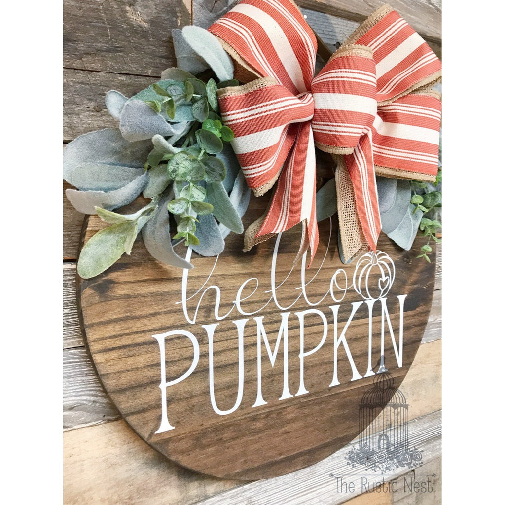 PAINTED Fall Front Door Sign | Hello Pumpkin Door Sign | Fall Door Hanger | Round Fall Door Sign | Fall Front Door Wreath | Fall Wreath Sign