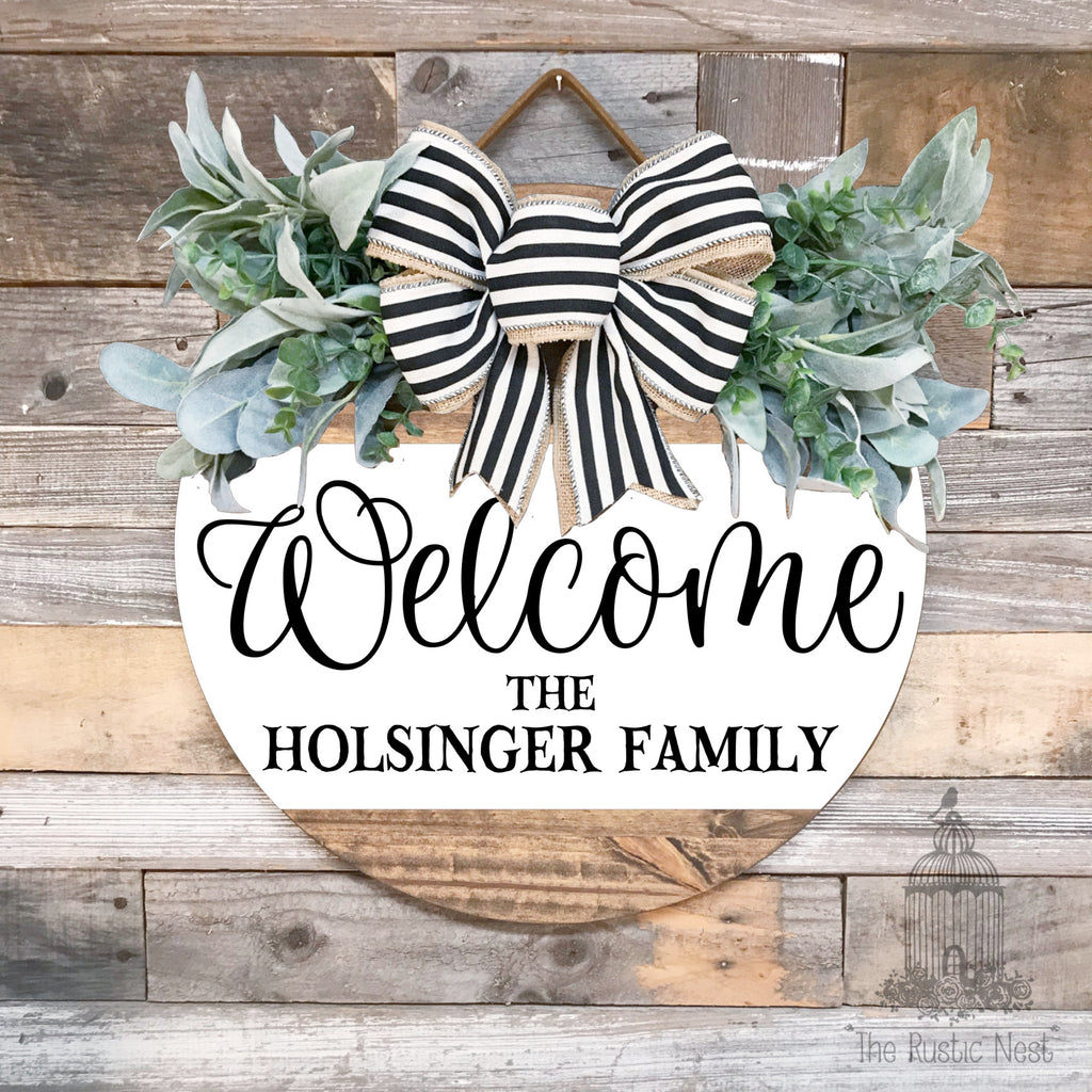 PAINTED Front Door Sign | Personalized Welcome Front Door Sign | Round Welcome Door Hanger | Front Door Wreath | Round Welcome Sign