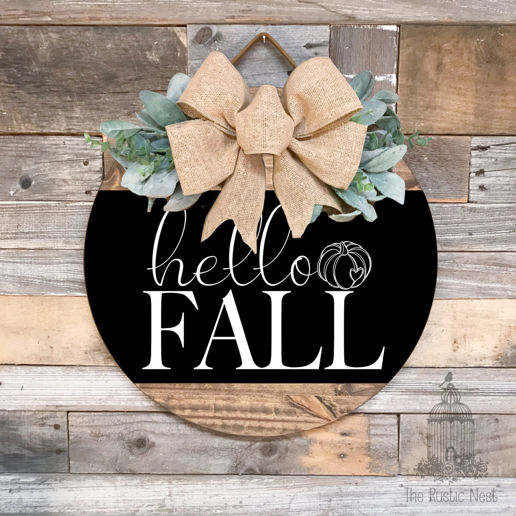 PAINTED Fall Front Door Sign | Hello Fall Door Sign | Fall Door Hanger | Round Fall Door Hanger | Fall Front Door Wreath | Fall Wreath Sign