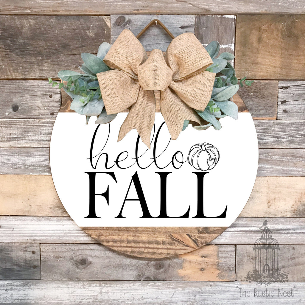 PAINTED Fall Front Door Sign | Hello Fall Door Sign | Fall Door Hanger | Round Fall Door Hanger | Fall Front Door Wreath | Fall Wreath Sign