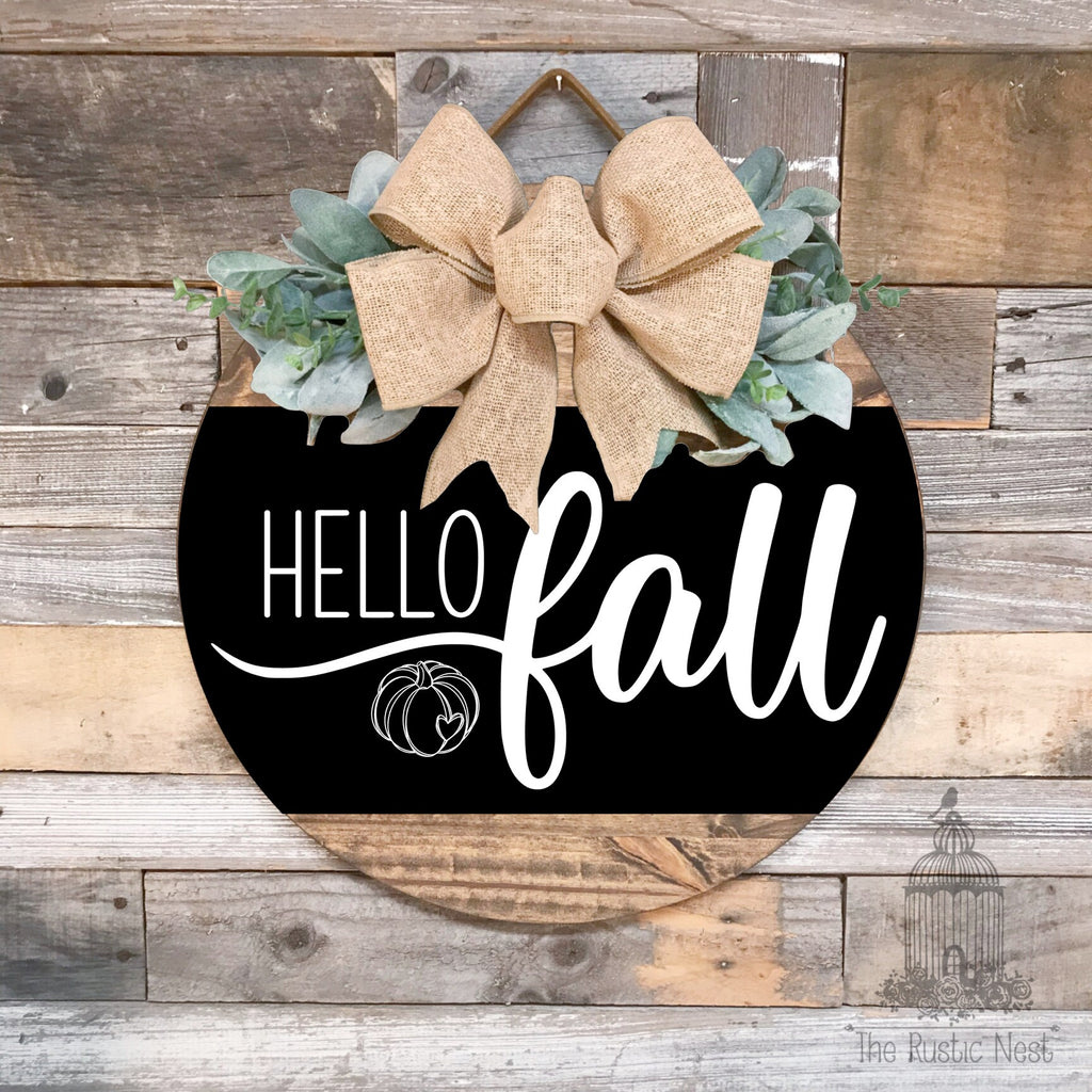 PAINTED Fall Front Door Sign | Hello Fall Door Sign | Fall Door Hanger | Round Fall Door Hanger | Fall Front Door Wreath | Fall Wreath Sign