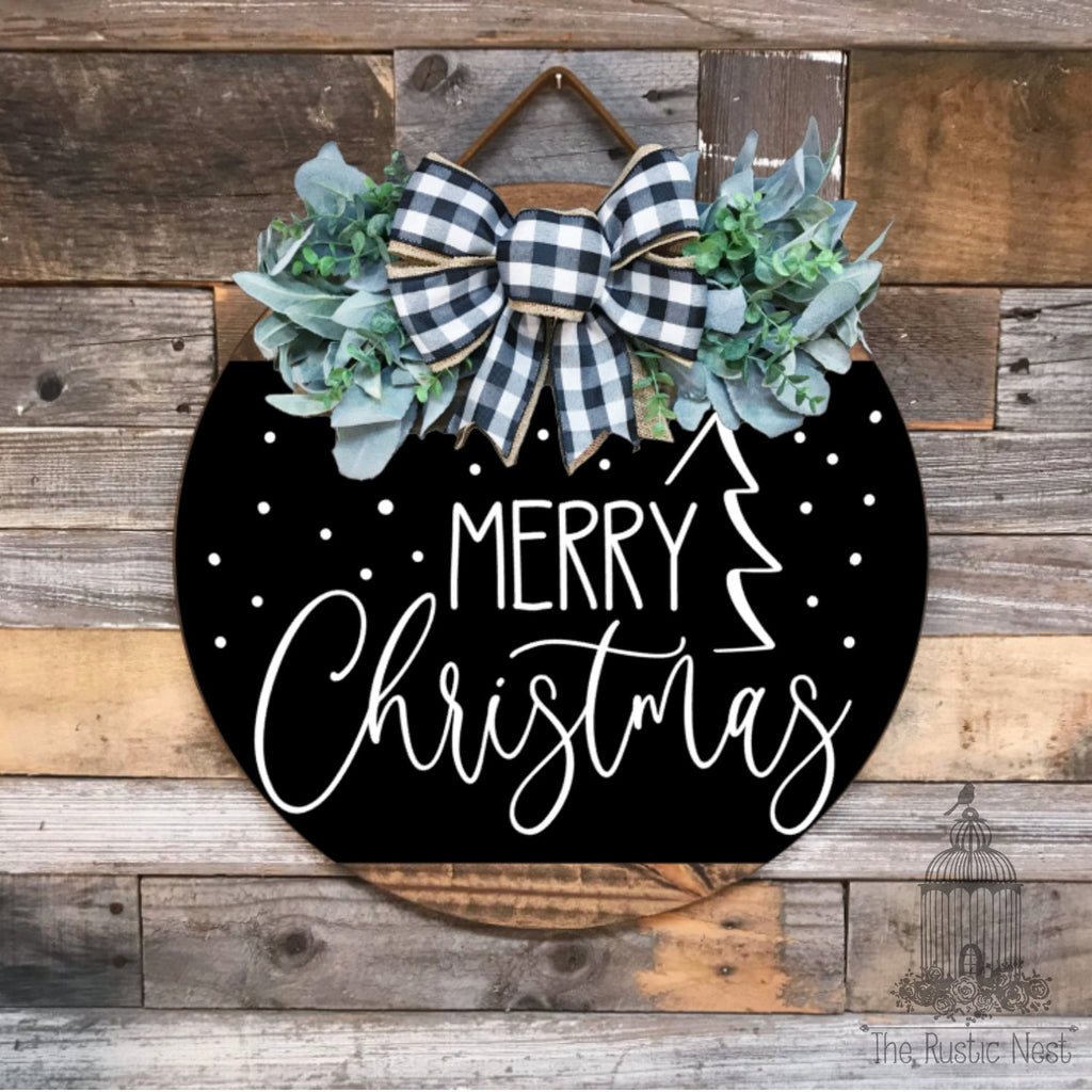 PAINTED Merry Christmas Door Sign | Christmas Door Hanger | Round Christmas Door Hanger | Front Door Wreath | Christmas Wreath | Door Sign