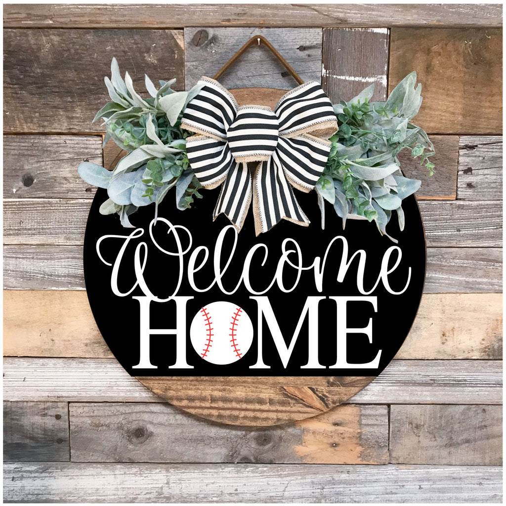 PAINTED Front Door Sign | Welcome HOME Baseball Sign | Baseball Sign | Sports Sign | Baseball Porch Sign | Baseball Wreath | Baseball Door