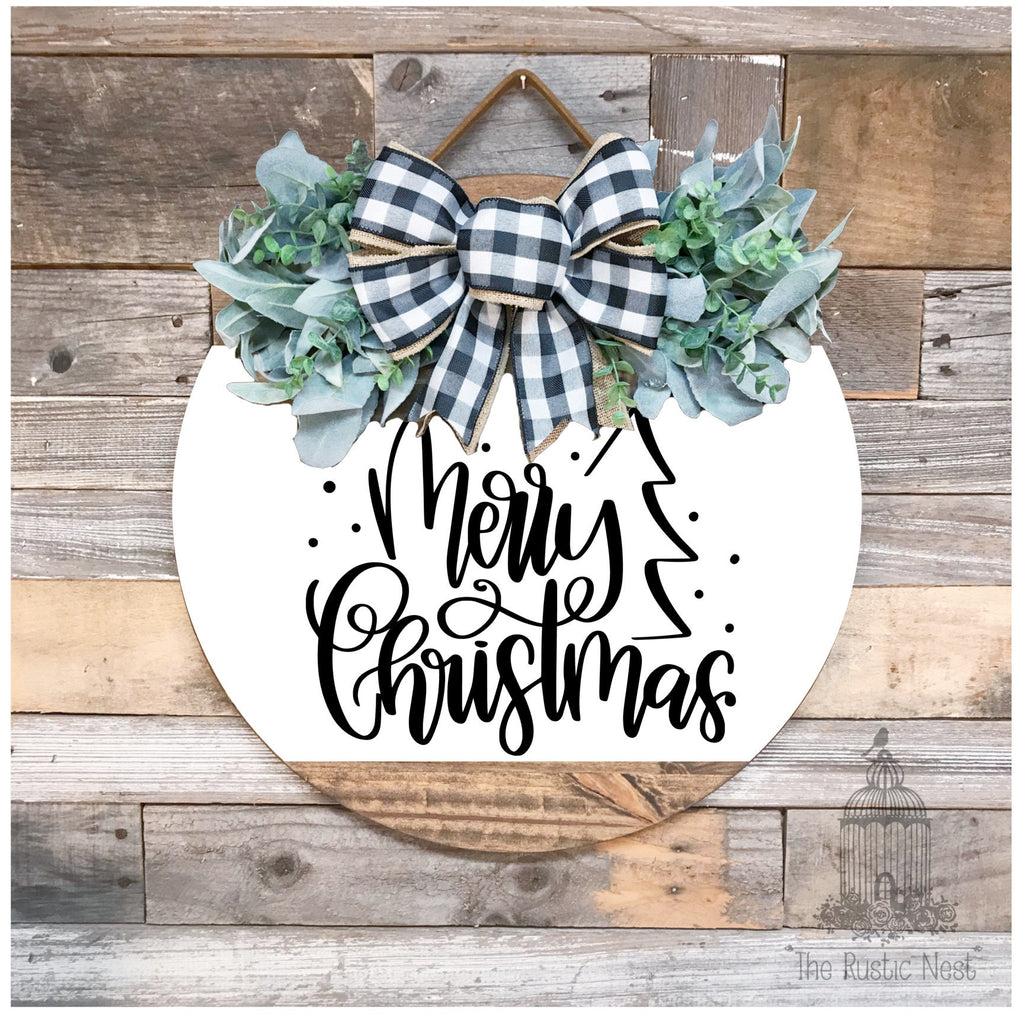 PAINTED Merry Christmas Door Sign | Christmas Door Hanger | Round Christmas Door Hanger | Front Door Wreath | Christmas Wreath | Door Sign