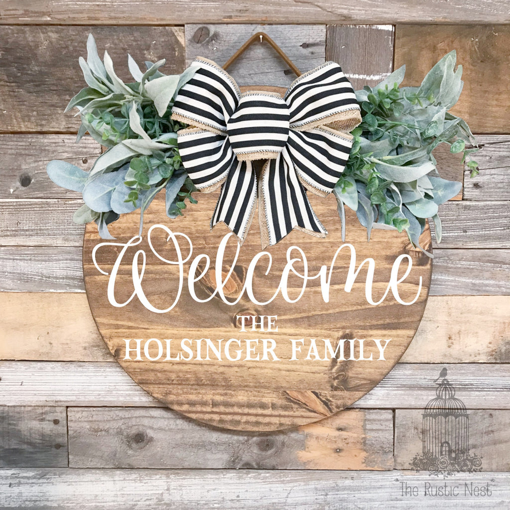 PAINTED Front Door Sign | Personalized Welcome Front Door Sign | Round Welcome Door Hanger | Front Door Wreath | Round Welcome Sign