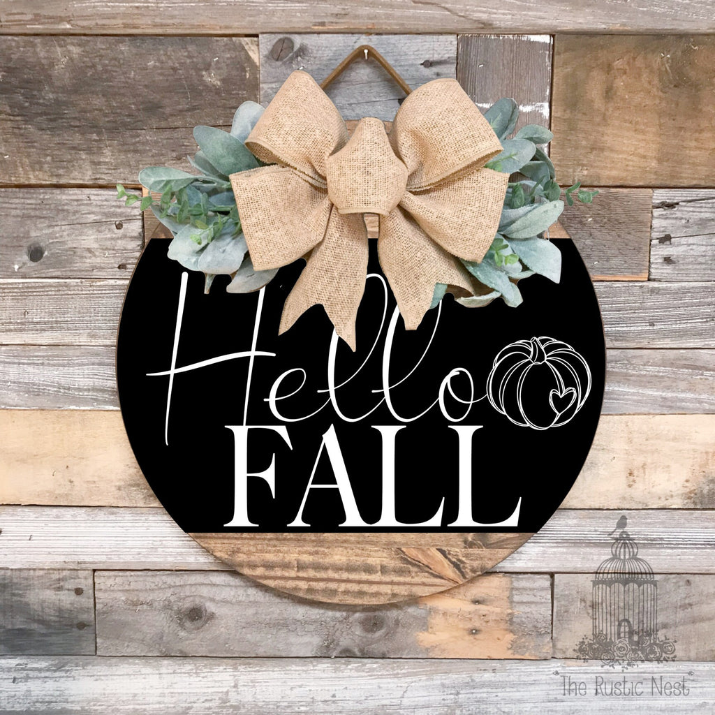 PAINTED Fall Front Door Sign | Hello Fall Door Sign | Fall Door Hanger | Round Fall Door Hanger | Fall Front Door Wreath | Fall Wreath Sign