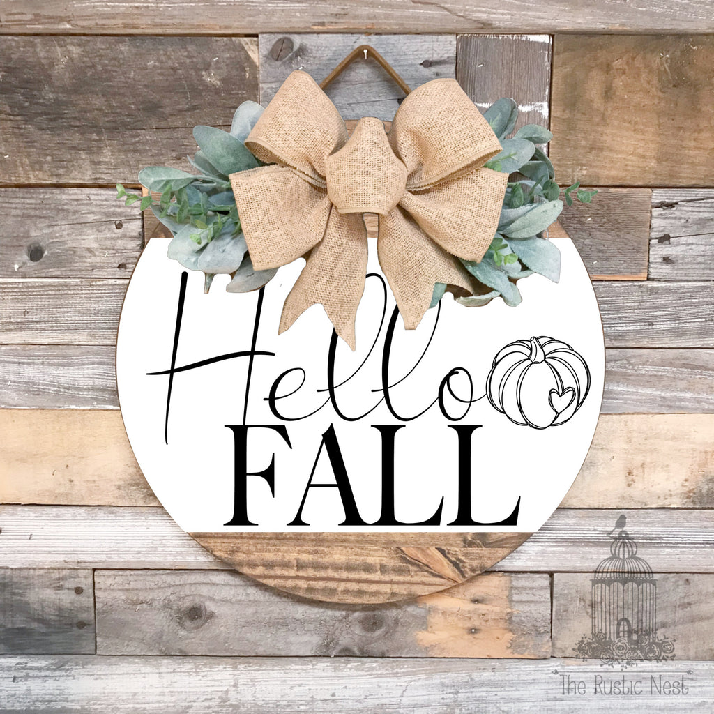 PAINTED Fall Front Door Sign | Hello Fall Door Sign | Fall Door Hanger | Round Fall Door Hanger | Fall Front Door Wreath | Fall Wreath Sign