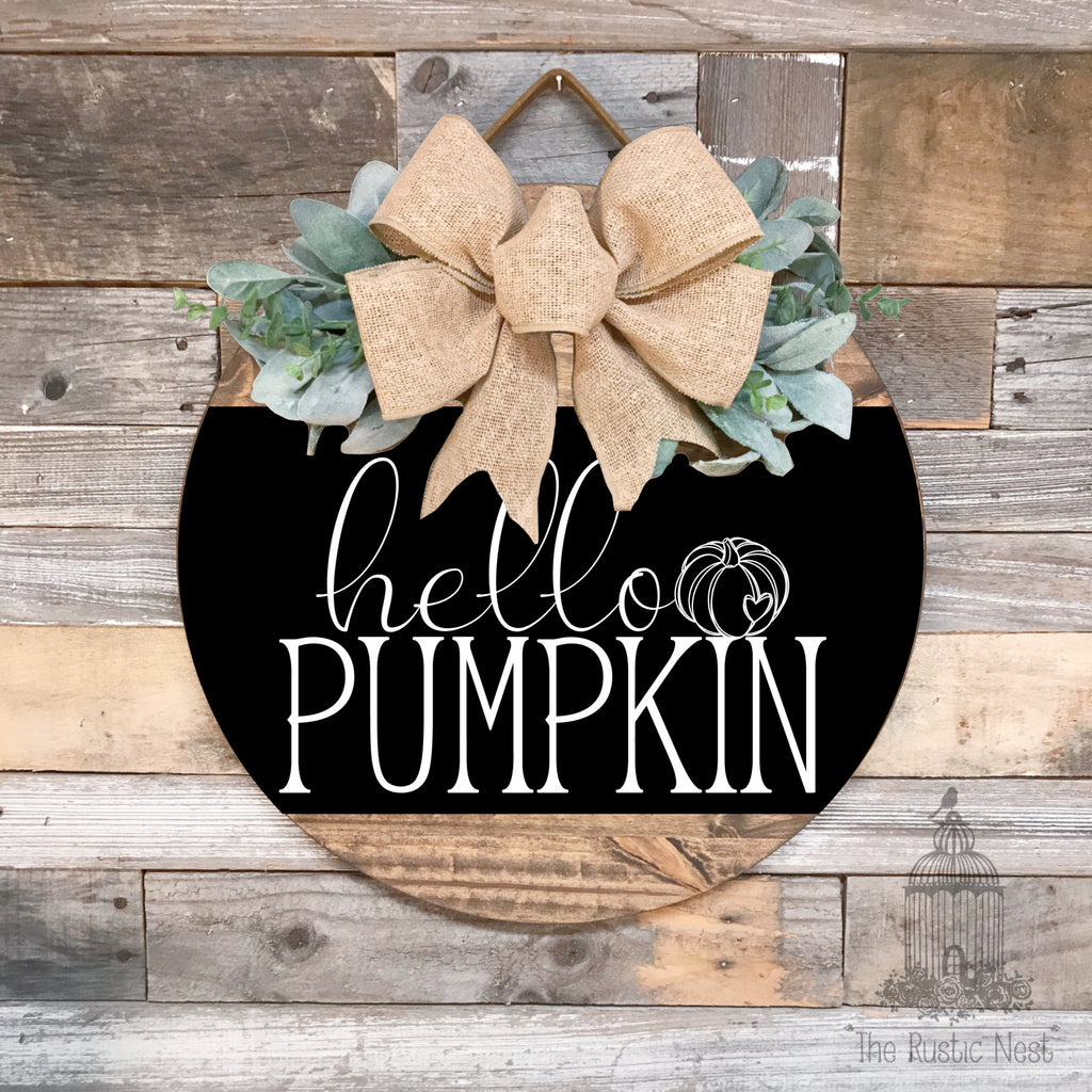 PAINTED Fall Front Door Sign | Hello Pumpkin Door Sign | Fall Door Hanger | Round Fall Door Sign | Fall Front Door Wreath | Fall Wreath Sign