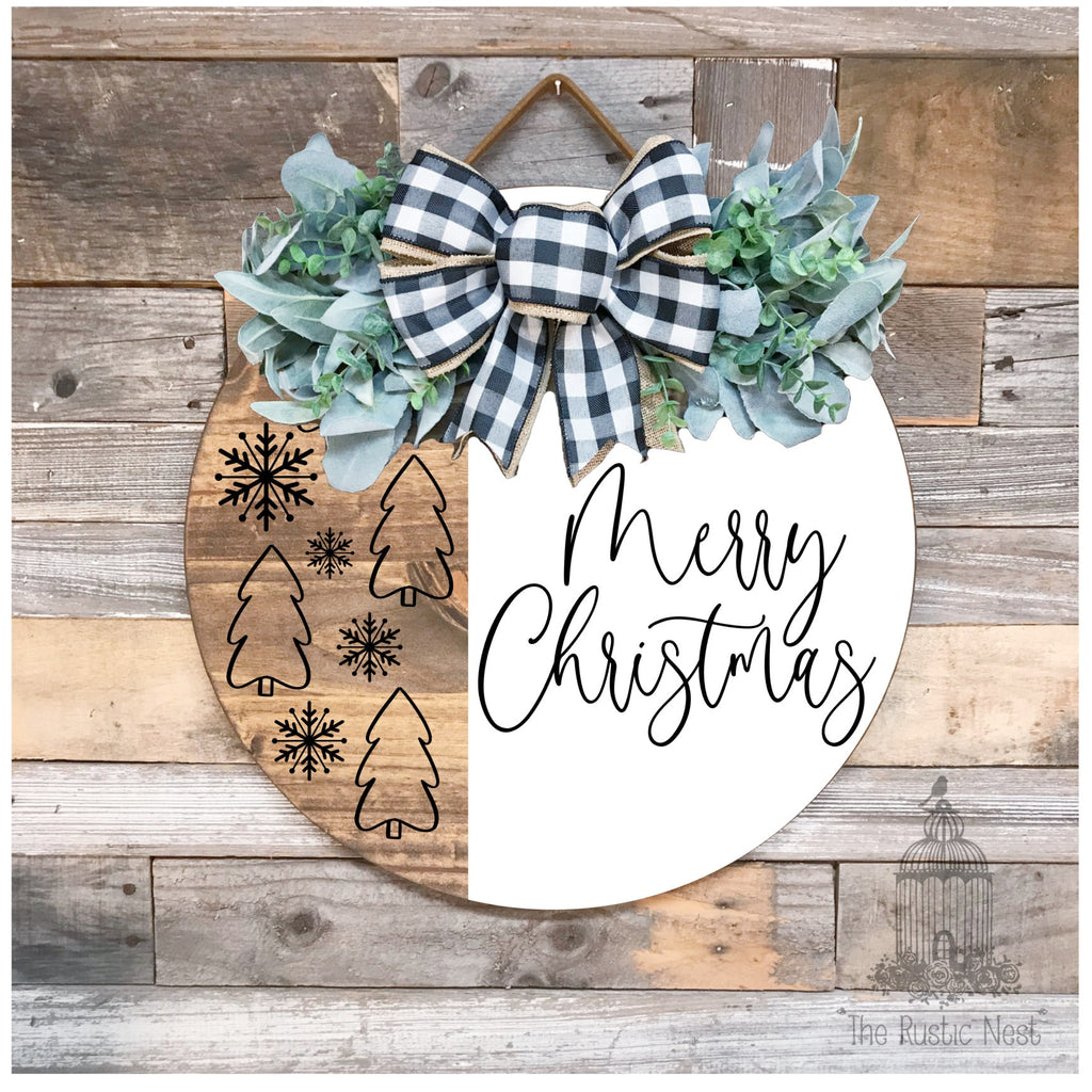 PAINTED Merry Christmas Door Sign | Christmas Door Hanger | Round Christmas Door Hanger | Front Door Wreath | Christmas Wreath | Door Sign