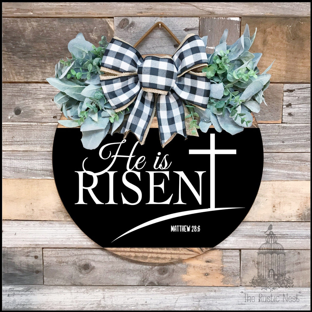 PAINTED Front Door Sign | He is Risen Door Hanger | Round Door Hanger | Front Door Wreath | Easter Door Sign | Easter Sign | Spring Decor