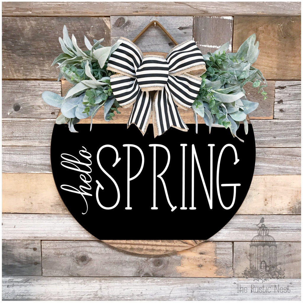 PAINTED Front Door Sign | Hello Spring Door Hanger | Round Door Hanger | Front Door Wreath | Hello Spring Sign | Spring Sign | Spring Decor