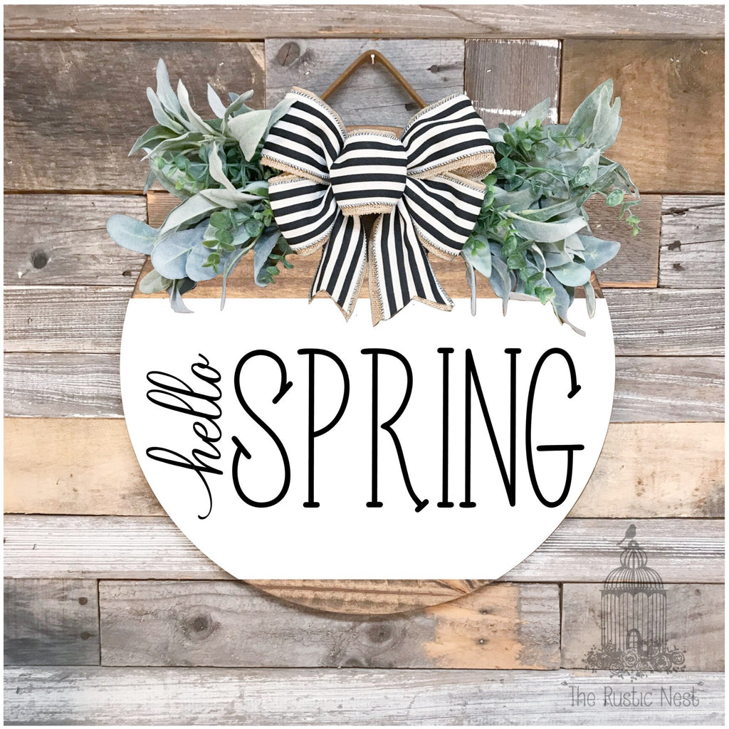 PAINTED Front Door Sign | Hello Spring Door Hanger | Round Door Hanger | Front Door Wreath | Hello Spring Sign | Spring Sign | Spring Decor