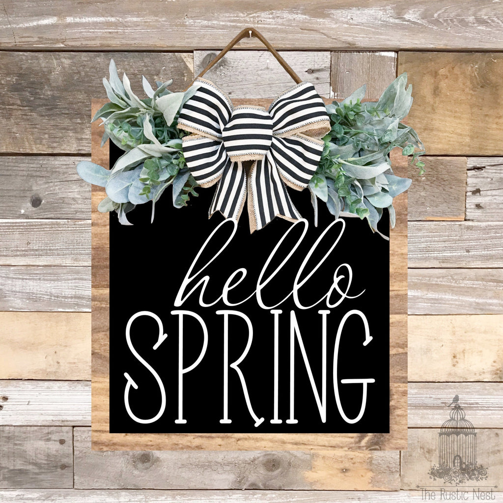 PAINTED Front Door Sign | Hello Spring Door Hanger | Front Door Wreath | Hello Spring Sign | Spring Sign | Spring Decor | Front Door Hanger