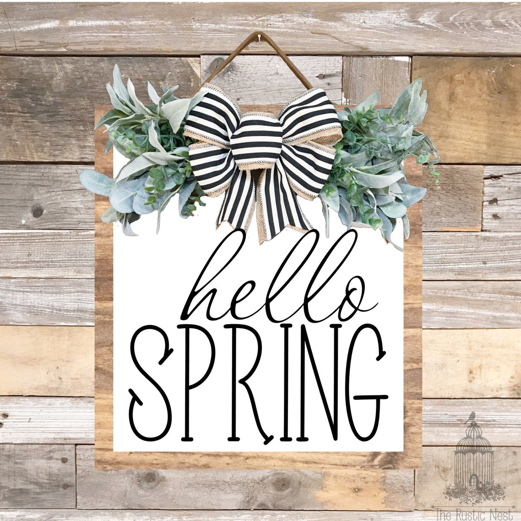 PAINTED Front Door Sign | Hello Spring Door Hanger | Front Door Wreath | Hello Spring Sign | Spring Sign | Spring Decor | Front Door Hanger