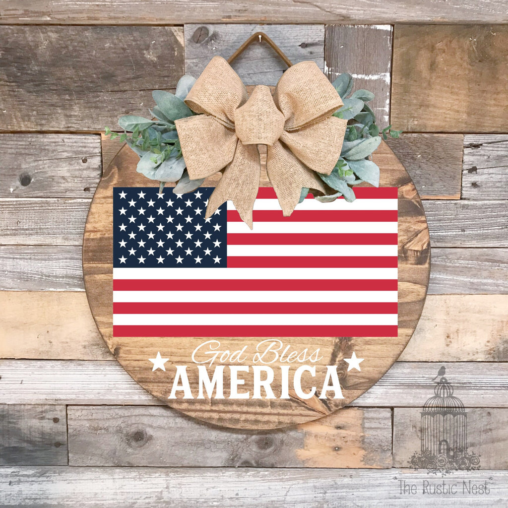 PAINTED Front Door Sign | American Flag Door Sign | Fourth of July Front Door Sign | God Bless America | Est. 1776 | Patriotic Front Door