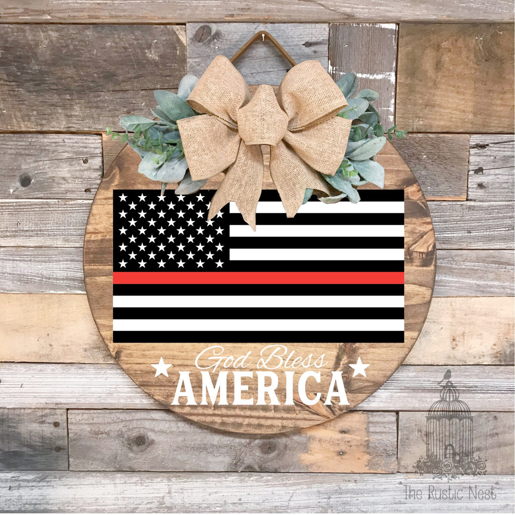 PAINTED Front Door Sign | American Flag Door Sign | Thin Red Line Front Door Sign | Thin Red Line Flag | Patriotic Front Door Sign