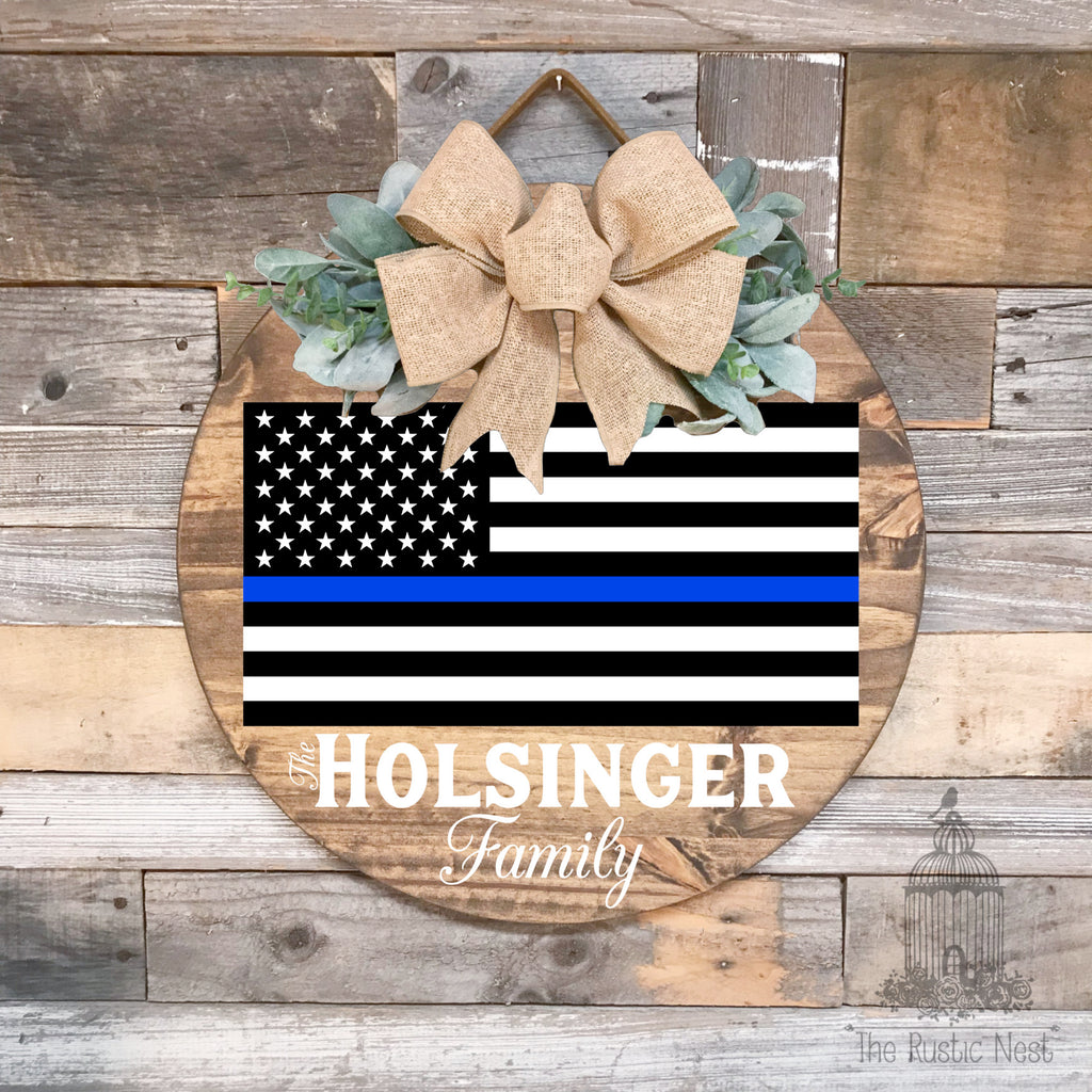 PAINTED Front Door Sign | American Flag Door Sign | Thin Blue Line Front Door Sign | Thin Blue Line Flag | Blessed are the Peacemakers