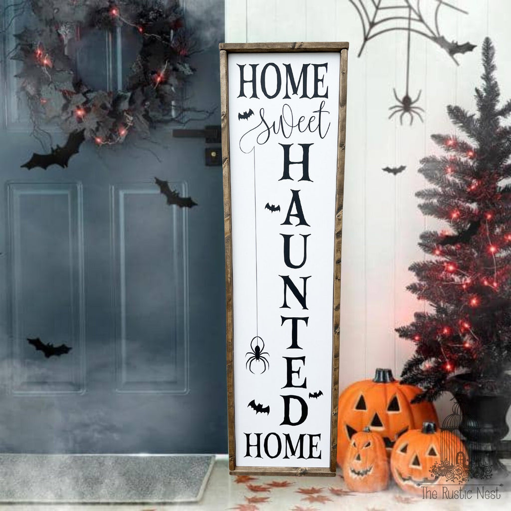 Home Sweet Haunted Home Halloween Sign Porch Sign | Front Porch Sign | Wicked Witch Sign | Scary Sign | Trick or Treat Sign (48" x 12.5)