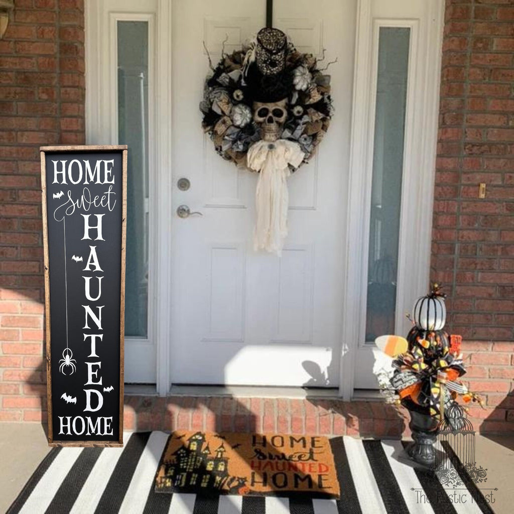 Home Sweet Haunted Home Halloween Sign Porch Sign | Front Porch Sign | Wicked Witch Sign | Scary Sign | Trick or Treat Sign (48" x 12.5)