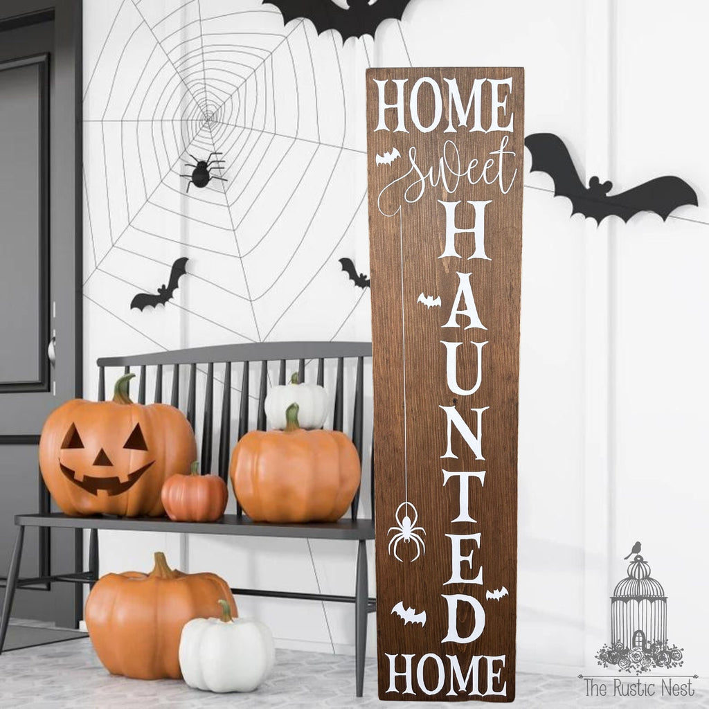 Home Sweet Haunted Home Halloween Sign Porch Sign | Front Porch Sign | Wicked Witch Sign | Scary Sign | Trick or Treat Sign (48" x 11.25")