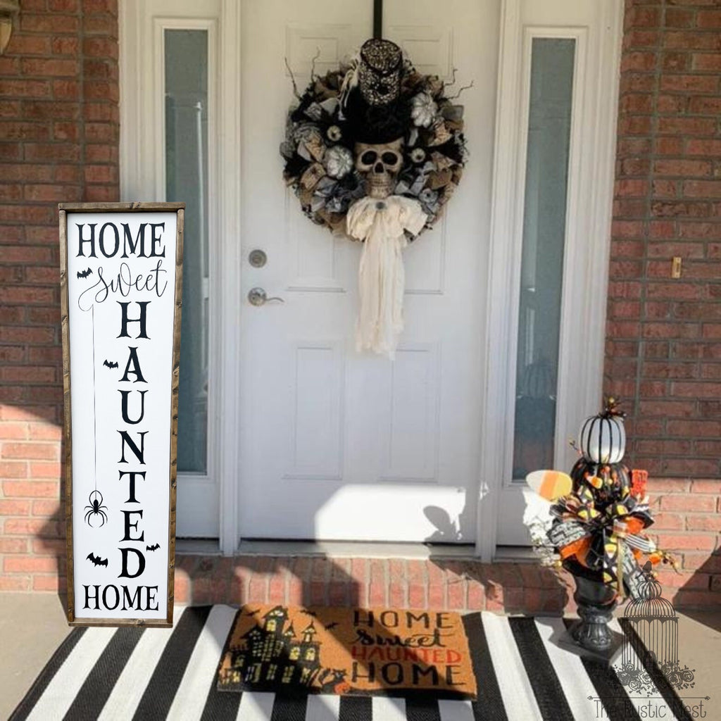 Home Sweet Haunted Home Halloween Sign Porch Sign | Front Porch Sign | Wicked Witch Sign | Scary Sign | Trick or Treat Sign (48" x 12.5)