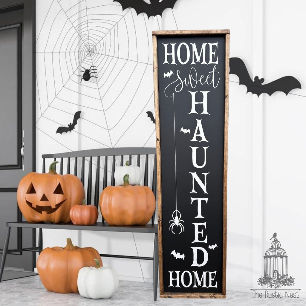 Home Sweet Haunted Home Halloween Sign Porch Sign | Front Porch Sign | Wicked Witch Sign | Scary Sign | Trick or Treat Sign (48" x 12.5)